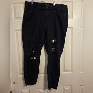 Judy Blue Black Skinny Jeans Distressed Leopard Peek Stretch Denim Womens 20W